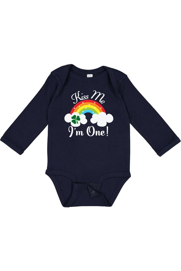 1st Birthday Kiss Me Im One Boys or Girls Long Sleeve Baby Bodysuit