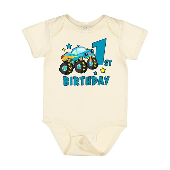 Inktastic 1st Birthday Monster Truck Boys Baby Bodysuit
