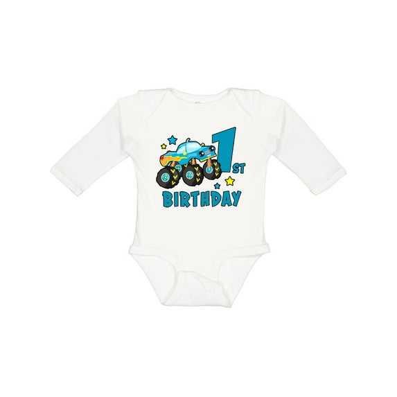 Inktastic 1st Birthday Monster Truck Boys Long Sleeve Baby Bodysuit