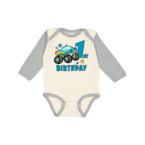 Inktastic 1st Birthday Monster Truck Boys Long Sleeve Baby Bodysuit