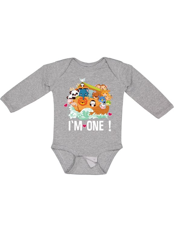 1st Birthday Noah Ark Boys or Girls Long Sleeve Baby Bodysuit