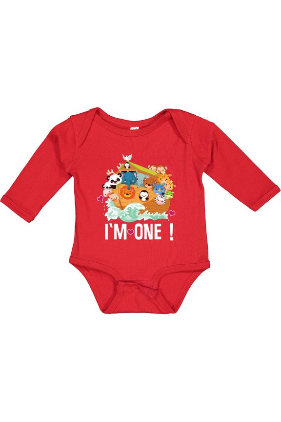 1st Birthday Noah Ark Boys or Girls Long Sleeve Baby Bodysuit