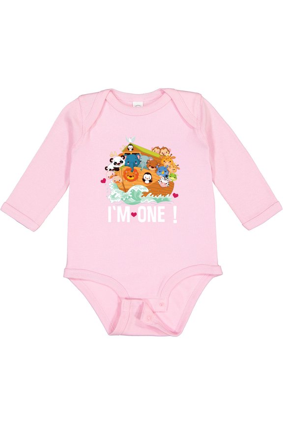 1st Birthday Noah Ark Boys or Girls Long Sleeve Baby Bodysuit
