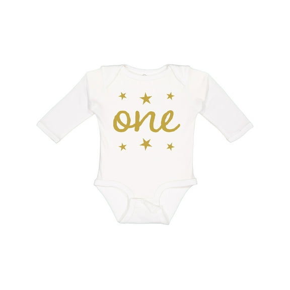 Inktastic 1st Birthday One Gold Boys or Girls Long Sleeve Baby Bodysuit