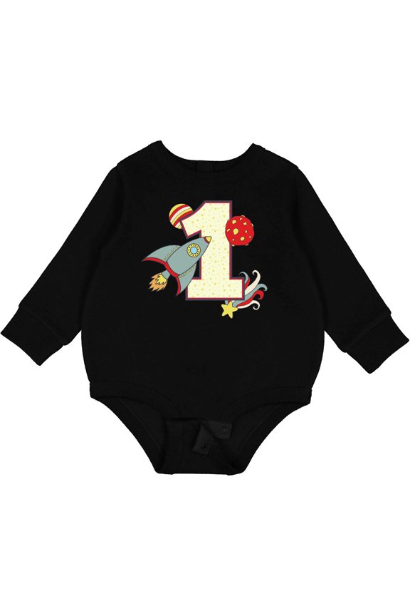 1st Birthday Outer Space Theme Baby Fleece Bodysuit