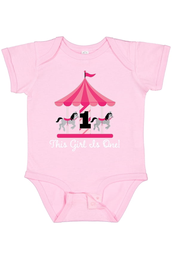 1st Birthday Party Carousel Horse Girls Baby Bodysuit