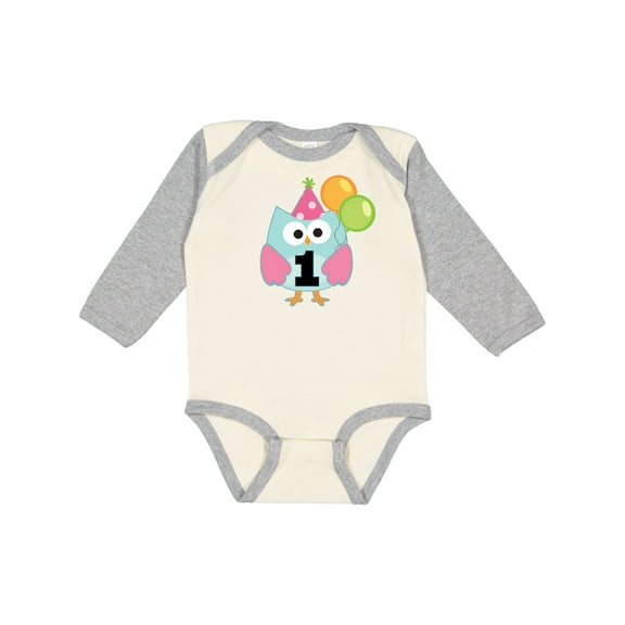 Inktastic 1st Birthday Party Girls Owl Girls Long Sleeve Baby Bodysuit