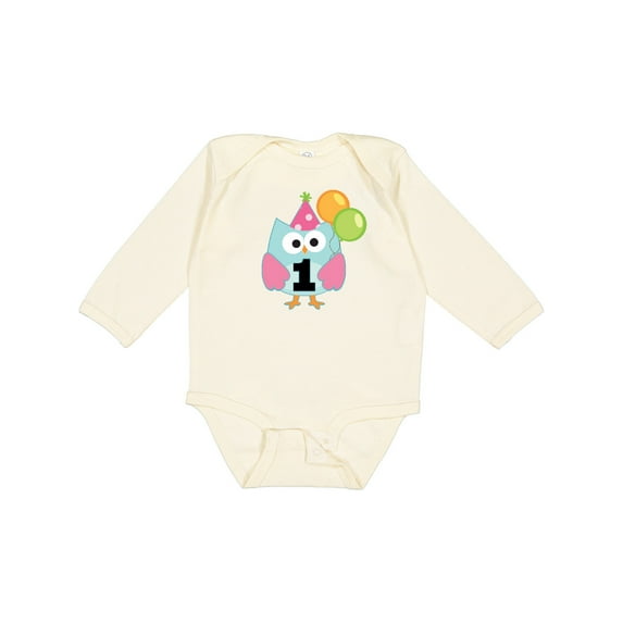 Inktastic 1st Birthday Party Girls Owl Girls Long Sleeve Baby Bodysuit