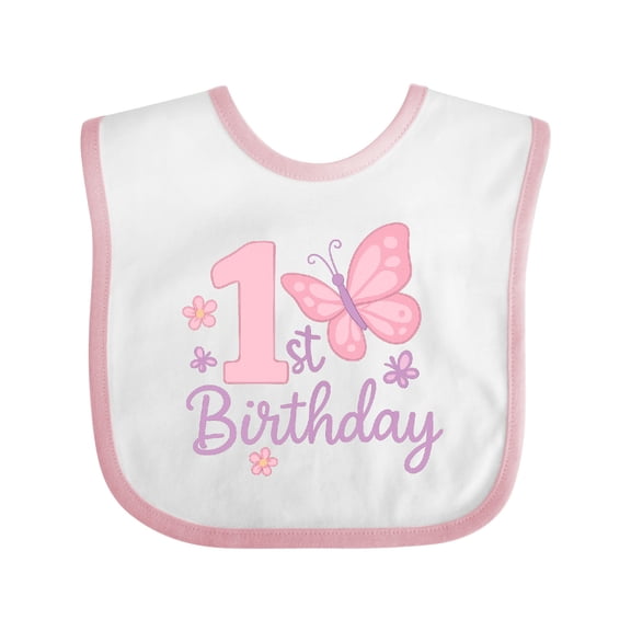 Inktastic 1st Birthday Pink Butterfly Boys Baby Bib