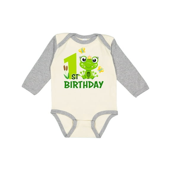 Inktastic 1st Birthday Princess Frog Girls Long Sleeve Baby Bodysuit