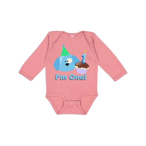 Inktastic 1st Birthday Puppy Blue Boys Long Sleeve Baby Bodysuit
