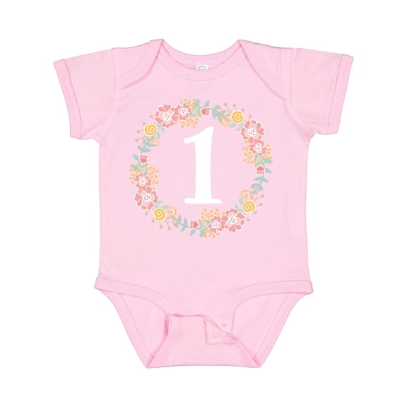 Inktastic 1st Birthday Rose Flower Wreath Girls Girls Baby Bodysuit