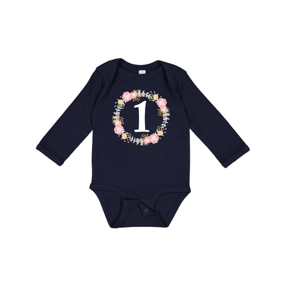 Inktastic 1st Birthday Rose Flower Wreath Girls Girls Long Sleeve Baby Bodysuit