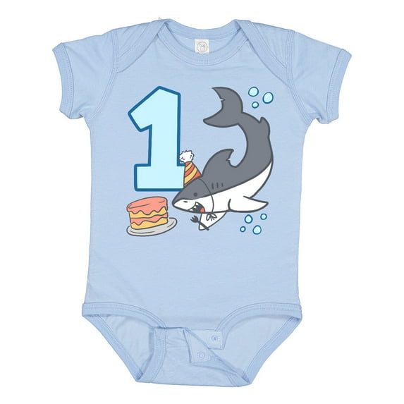 Inktastic 1st Birthday Shark with Cake Boys or Girls Baby Bodysuit