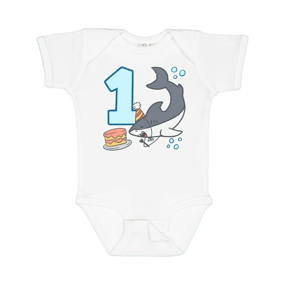 Inktastic 1st Birthday Shark with Cake Boys or Girls Baby Bodysuit