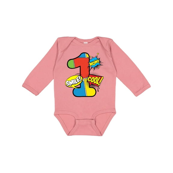 Inktastic 1st Birthday Superhero Boys or Girls Long Sleeve Baby Bodysuit