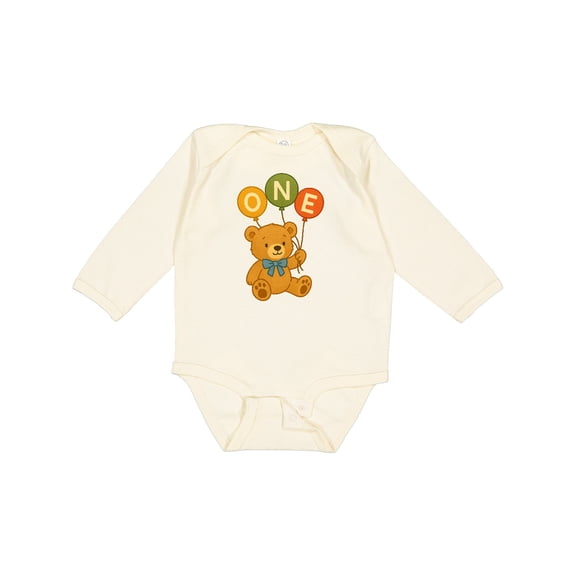 Inktastic 1st Birthday Teddy Bear Balloons Boys or Girls Long Sleeve Baby Bodysuit