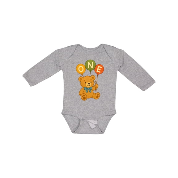 Inktastic 1st Birthday Teddy Bear Balloons Boys or Girls Long Sleeve Baby Bodysuit