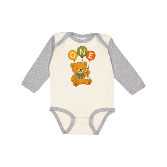 Inktastic 1st Birthday Teddy Bear Balloons Boys or Girls Long Sleeve Baby Bodysuit