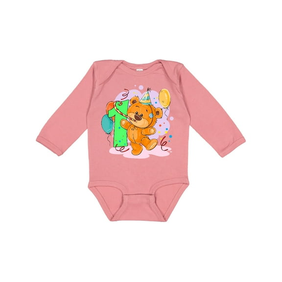 Inktastic 1st Birthday Teddy Bear Boys or Girls Long Sleeve Baby Bodysuit