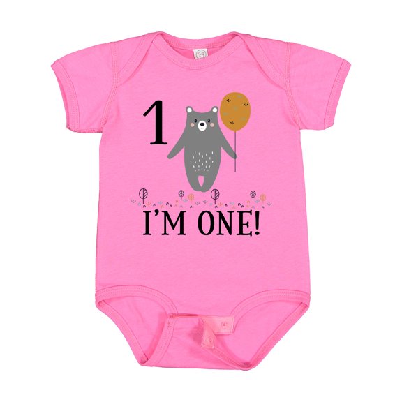 Inktastic 1st Birthday Woodland Bear 1 Year Old Boys or Girls Baby Bodysuit