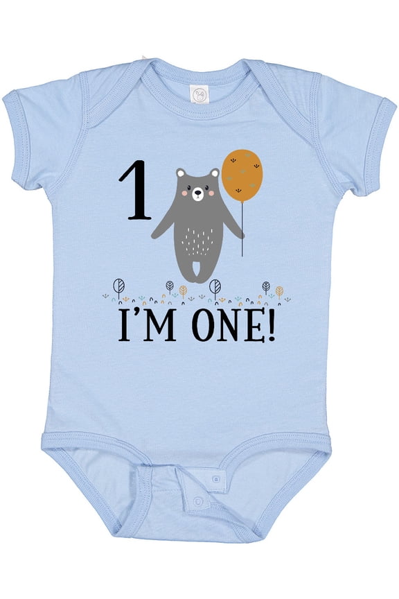 1st Birthday Woodland Bear 1 Year Old Boys or Girls Baby Bodysuit