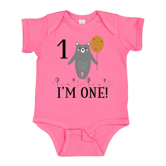 Inktastic 1st Birthday Woodland Bear 1 Year Old Boys or Girls Baby Bodysuit