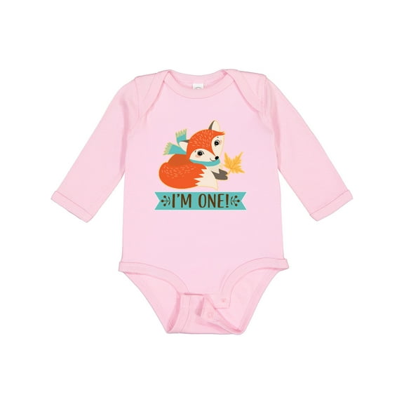 Inktastic 1st Birthday Woodland Fox 1 Year Old Boys or Girls Long Sleeve Baby Bodysuit