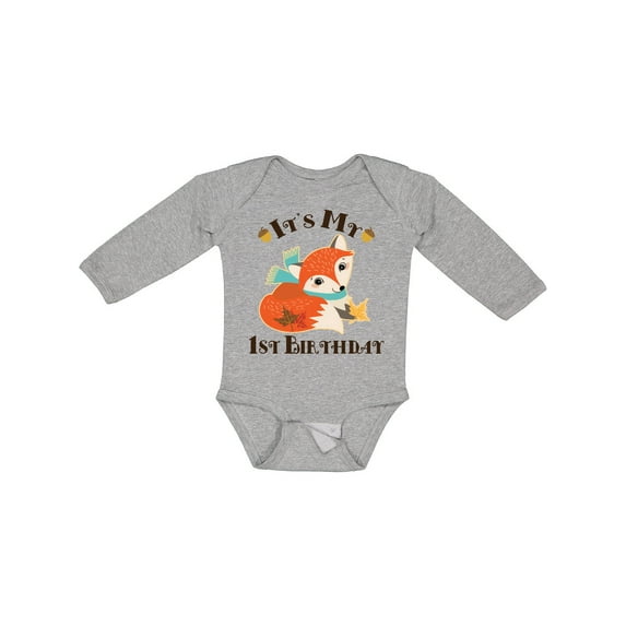 Inktastic 1st Birthday Woodland Fox Boys or Girls Long Sleeve Baby Bodysuit