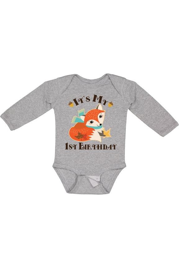 1st Birthday Woodland Fox Boys or Girls Long Sleeve Baby Bodysuit