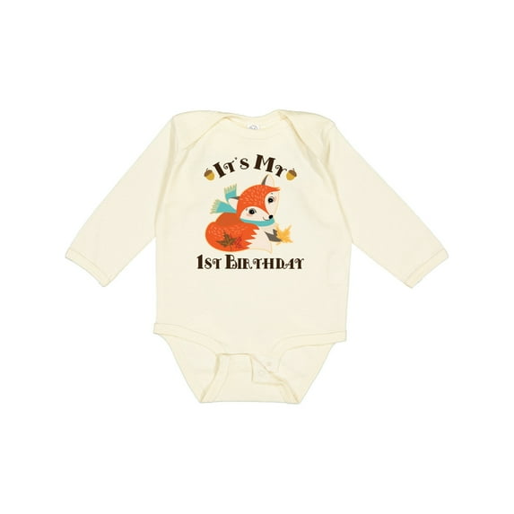 Inktastic 1st Birthday Woodland Fox Boys or Girls Long Sleeve Baby Bodysuit