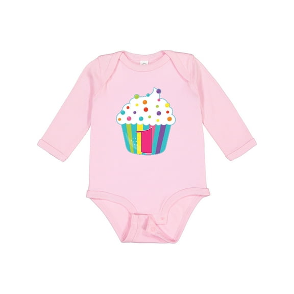 Inktastic 1st Birthday cupcake Boys or Girls Long Sleeve Baby Bodysuit