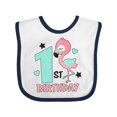 thumbnail image 1 of Inktastic 1st Birthday with Flamingo Stars and Hearts Girls Baby Bib, 1 of 4