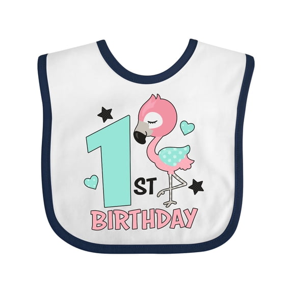Inktastic 1st Birthday with Flamingo Stars and Hearts Girls Baby Bib