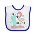 thumbnail image 1 of Inktastic 1st Birthday with Flamingo Stars and Hearts Girls Baby Bib, 1 of 4