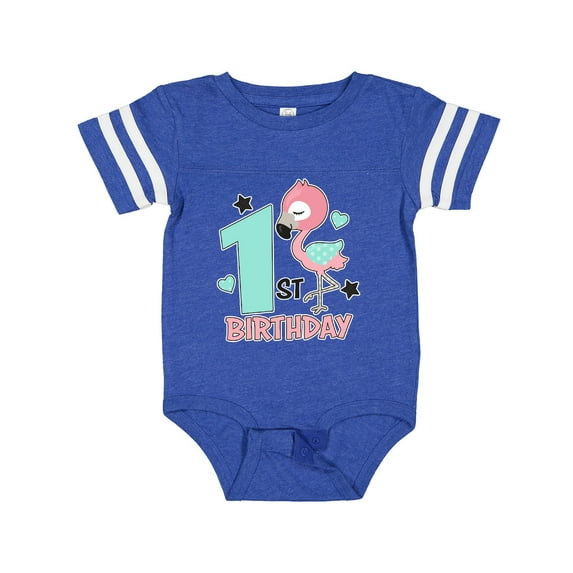 Inktastic 1st Birthday with Flamingo Stars and Hearts Girls Baby Bodysuit