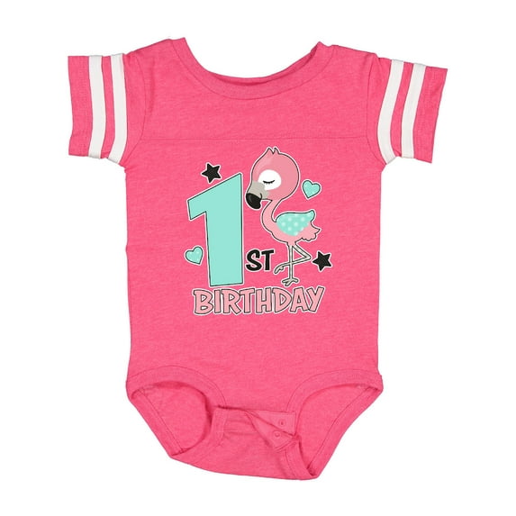 Inktastic 1st Birthday with Flamingo Stars and Hearts Girls Baby Bodysuit