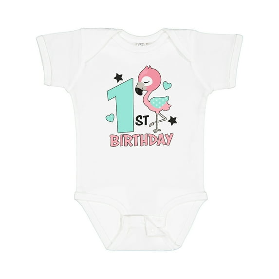 Inktastic 1st Birthday with Flamingo Stars and Hearts Girls Baby Bodysuit