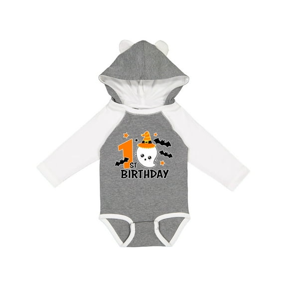 Inktastic 1st Birthday with Ghost and Bats Halloween Boys or Girls Long Sleeve Baby Bodysuit