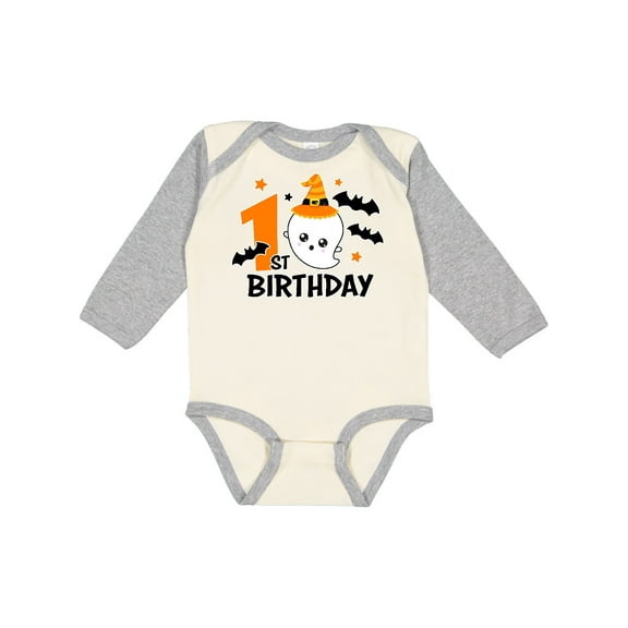 Inktastic 1st Birthday with Ghost and Bats Halloween Boys or Girls Long Sleeve Baby Bodysuit