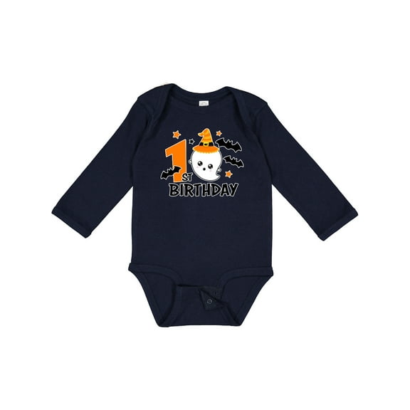 Inktastic 1st Birthday with Ghost and Bats Halloween Boys or Girls Long Sleeve Baby Bodysuit