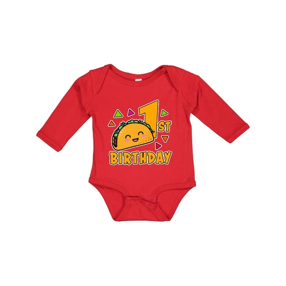 Inktastic 1st Birthday with Taco and Confetti Boys or Girls Long Sleeve Baby Bodysuit