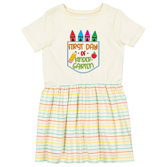 Inktastic 1st Day of Kindergarten Crayons and Apple Back to School Girls Toddler Dress