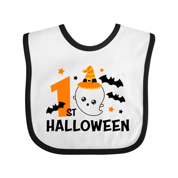 Inktastic 1st Halloween with Ghost and Bats Boys or Girls Baby Bib