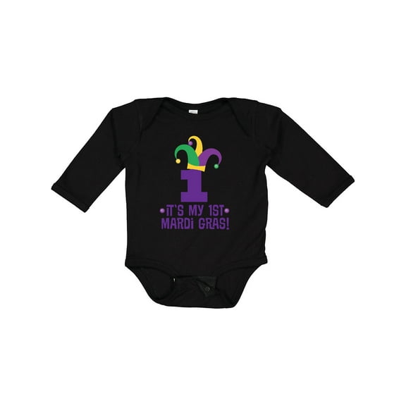 Inktastic 1st Mardi Gras Jester Hat Childs Party Boys or Girls Long Sleeve Baby Bodysuit