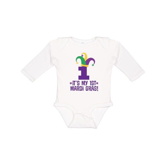 Inktastic 1st Mardi Gras Jester Hat Childs Party Boys or Girls Long Sleeve Baby Bodysuit