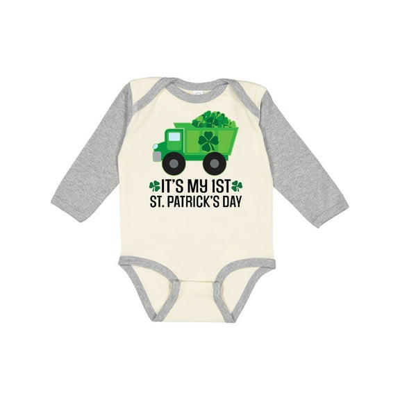 Inktastic 1st St Patricks Day Construction Truck Shamrocks Boys Long Sleeve Baby Bodysuit