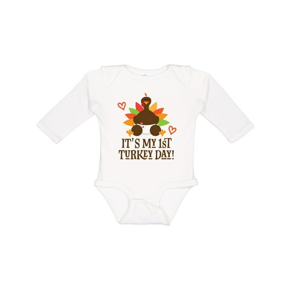 Inktastic 1st Turkey Day Thanksgiving Boys or Girls Long Sleeve Baby Bodysuit