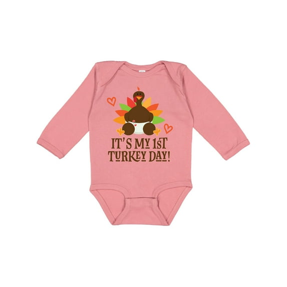 Inktastic 1st Turkey Day Thanksgiving Boys or Girls Long Sleeve Baby Bodysuit