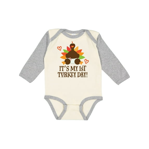 Inktastic 1st Turkey Day Thanksgiving Boys or Girls Long Sleeve Baby Bodysuit